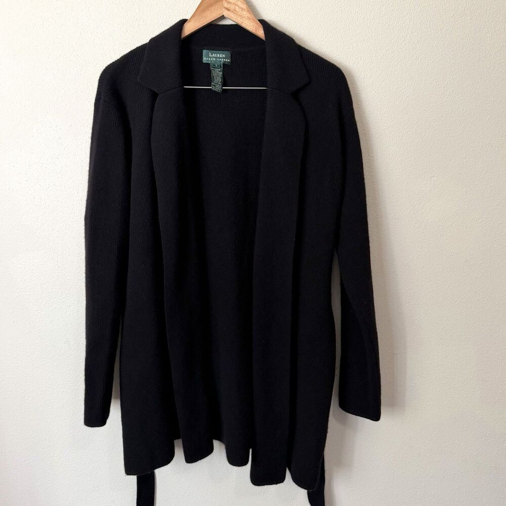 Vintage Lauren Ralph Lauren Belted Cashmere Angora Sweater Jacket Black Large